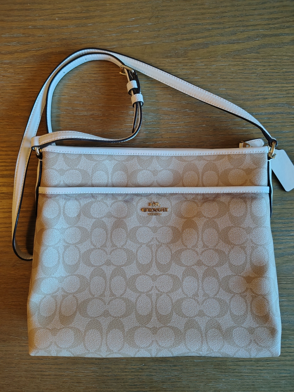 NWT Coach Signature File Bag Light Khaki Chalk Crossbody Shoulder Bag F58297